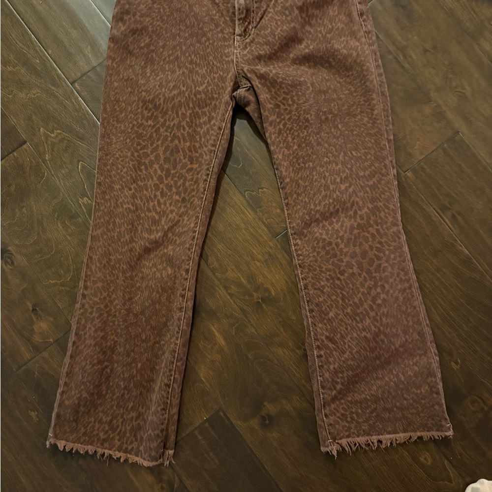 Liverpool Brown Leopard Print Straight Leg Cropped Jeans